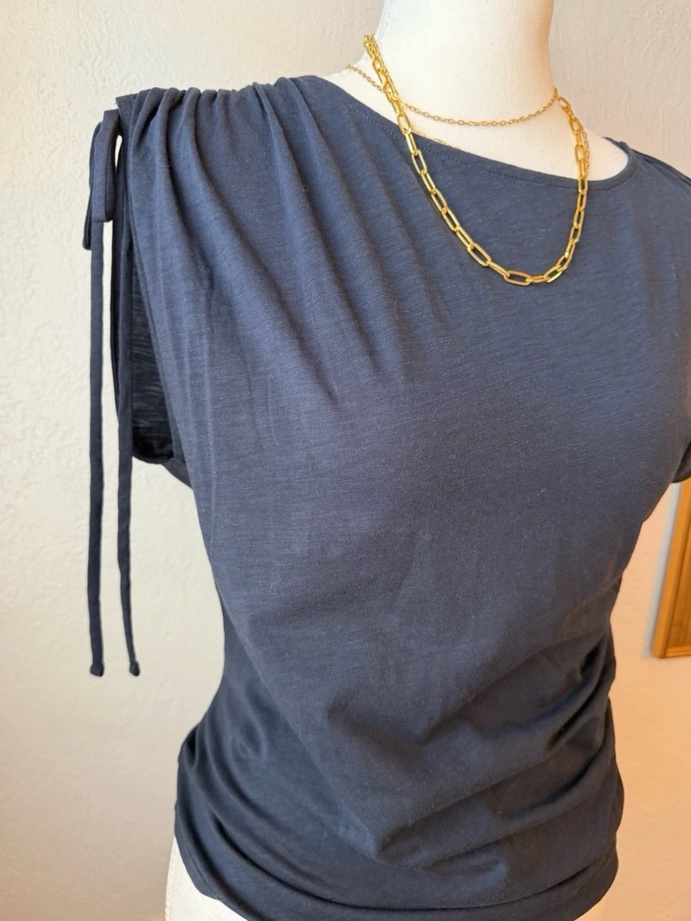 48- NWT Anthropologie Nation Los Angeles Navy Blue Cotton Shirt Small
